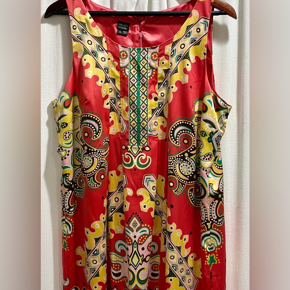 Nicole by Nicole Miller Colorful Sleeveless Sz 14 Paisley Print Shift Dress - Picture 9 of 16